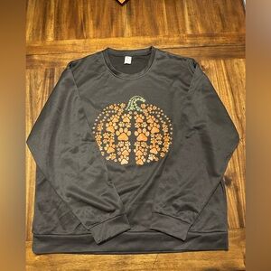 Women’s Black and Orange Pumpkin Paw Print Crew Neck Sweatshirt XXL